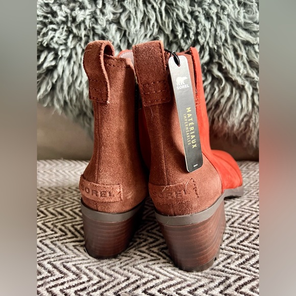Sorel Cate Waterproof Suede Block Heel Bootie Red - Picture 11 of 13